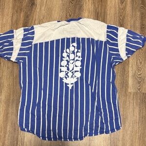 Free People Blue and White Striped Short Sleeve Tee